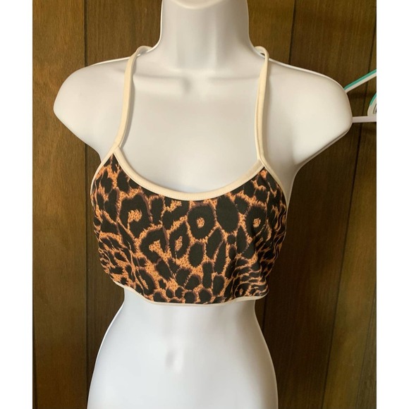Pretty little thing Black Leopard Contrast Binding Halterneck Crop top - Picture 3 of 10